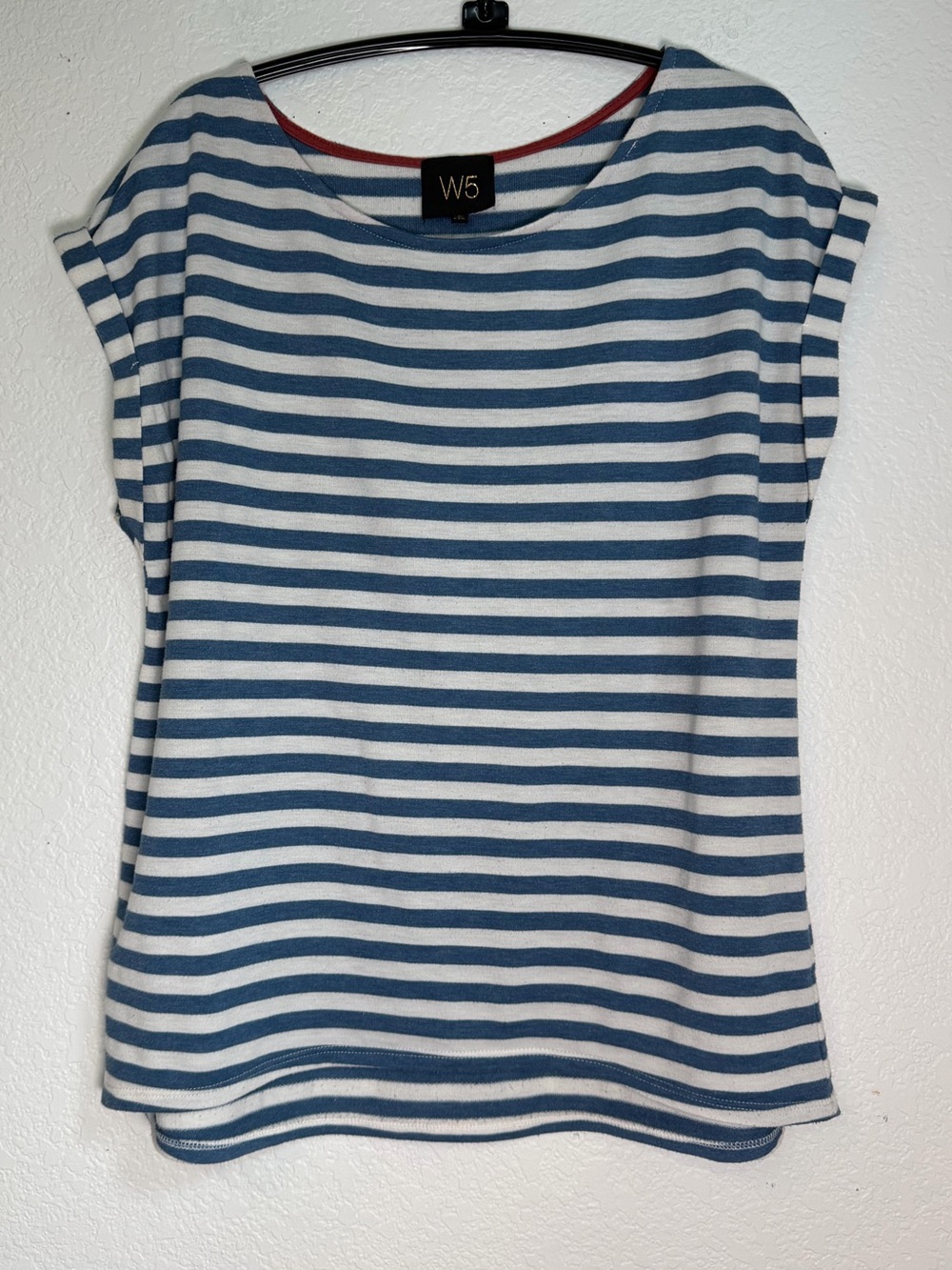 W5 Women’s Blue & White Striped Boatneck Top, Size M